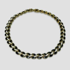 Rare Gold Dark Blue and White Enamel Braided Link Collar Necklace
